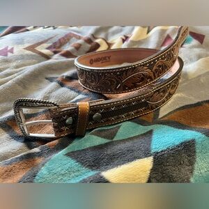 Hooey Tan Leather Belt with Black Logo